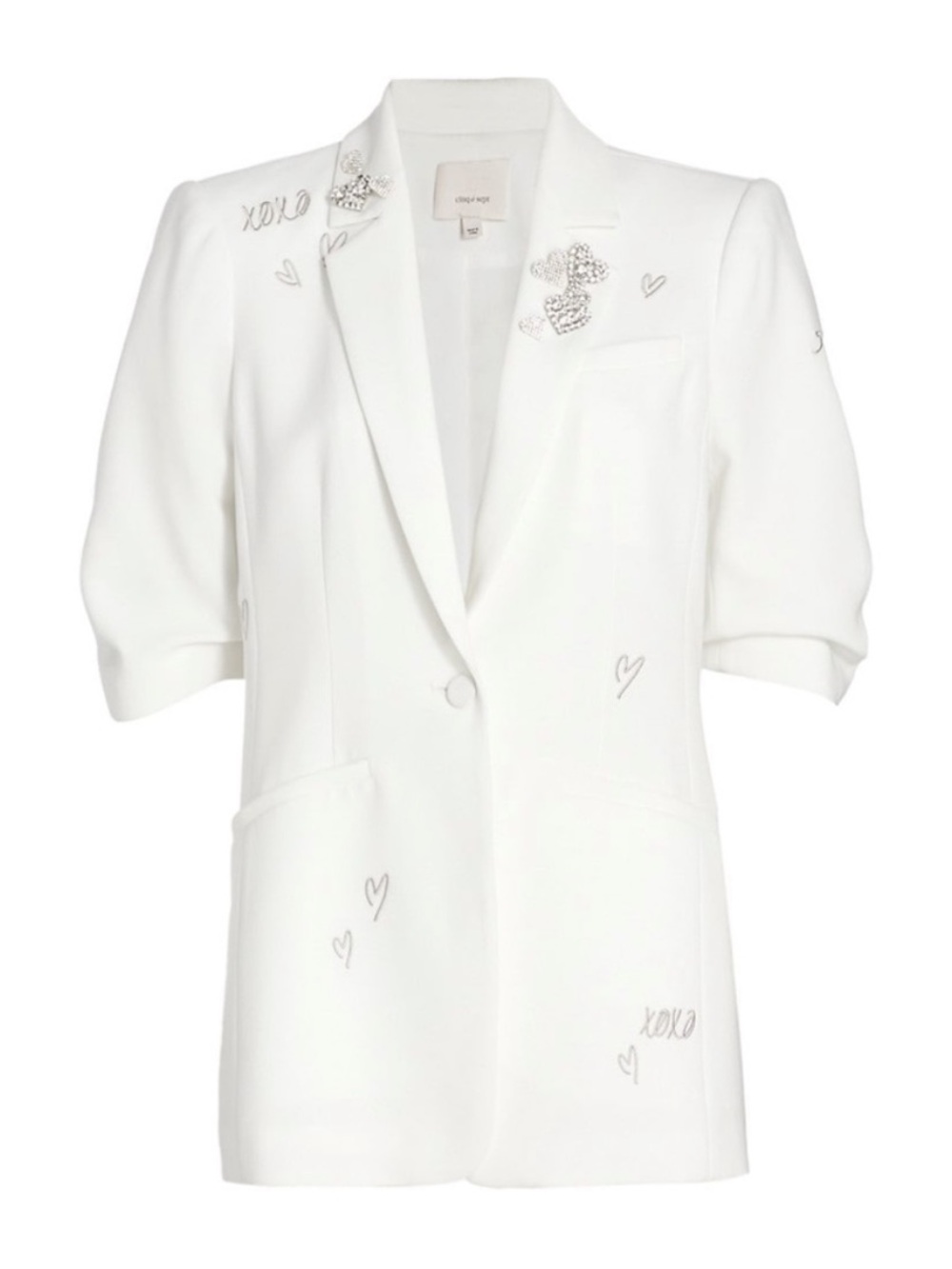Cinq A Sept Short Sleeve Khloe XOXO Embellished Blazer Jacket Ivory/Pale Star